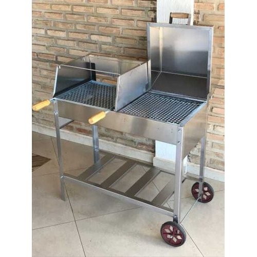 Churrasqueira Carvão Inox Mista Meio Bafo E Grill Giratório Tam 85x41 Com  Kit Giratório 3 Espetos - Loja de Churrasqueira