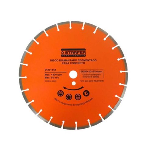 Disco de Corte 14 Pol 350mm Diamantado Segmentado Profissional Concreto e Asfalto Furo 1 Polegada Re