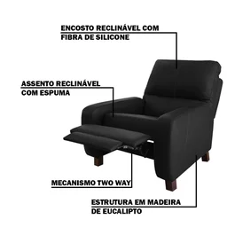 Poltrona do Papai Reclinável Manual Viena Two Way Couro Preto - Gran Belo - 3
