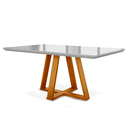 Ver imagem 1 de Mesa de Jantar Tripoli 180cm C/ Tampo de Vidro e Madeira - Branco/ Peroba