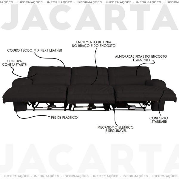 Sofá 3 Lugares Jacarta Reclinável Elétrico 2,71M Couro Marrom - Idea Relax - 3