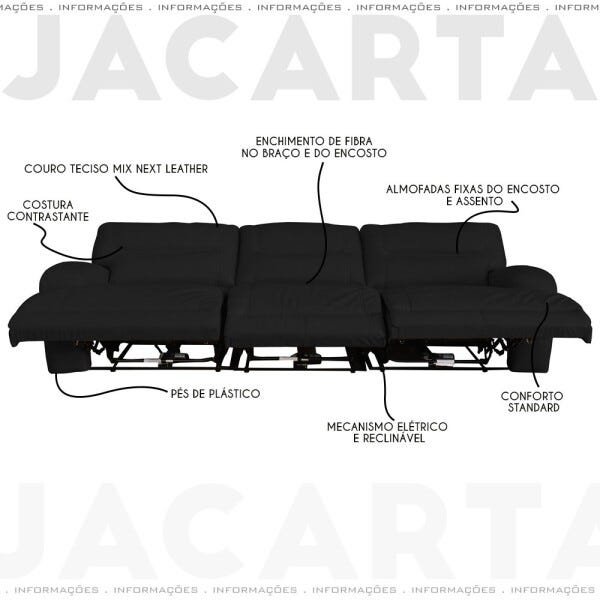 Sofá 3 Lugares Jacarta Reclinável Elétrico 2,50M Couro Preto - Idea Relax - 3