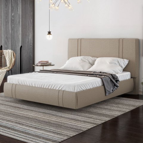 Cama King Flutuante com Cabeceira 195cm Lyra S05 Linho Bege - Mpozenato