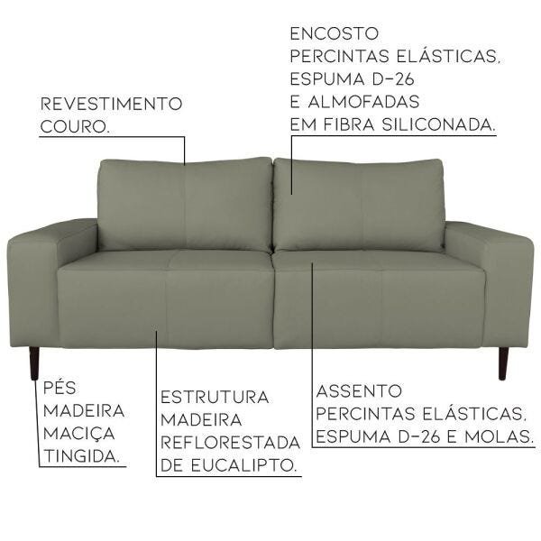 Sofá 03 Lugares Sala de Estar Recepção 240cm Bipartido Brad Couro Fendi G58 - Gran Belo - 2