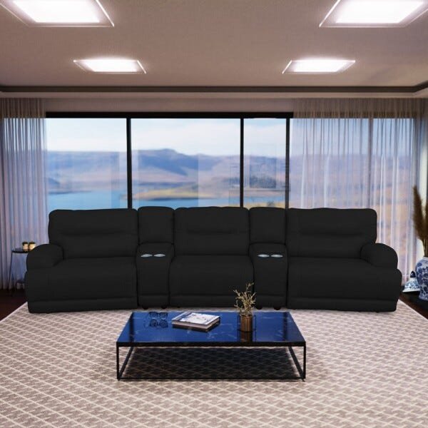 Sofá 3 Lugares Jacarta Reclinável Elétrico 3,36M Couro Preto com Porta Copos - Idea Relax - 5