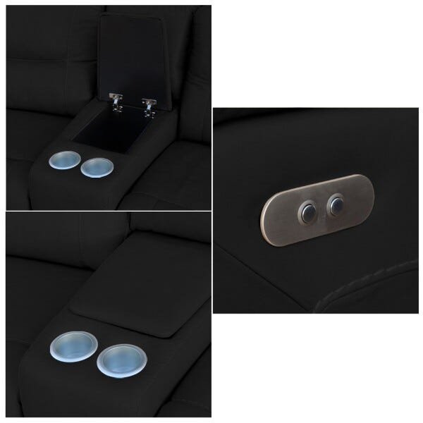 Sofá 3 Lugares Jacarta Reclinável Elétrico 3,36M Couro Preto com Porta Copos - Idea Relax - 7