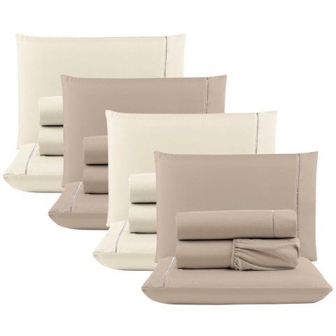 Kit C- 4 Jogos Cama Lençol Unique Casal Padrão Micro Percal 400 Fios Ponto Palito 4 Peças - Avel