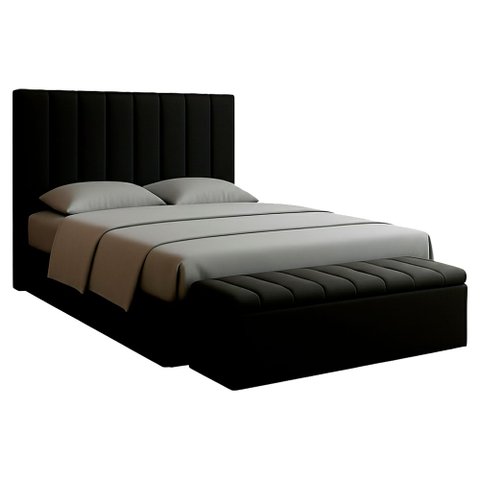 Cabeceira e Recamier Bau Casal 140 Cm Dalia Suede Preto Artte