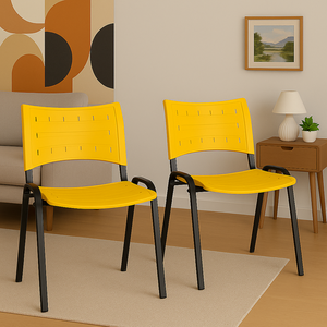 Kit 2 Cadeiras Iso Fixa Empilhável Escola Igreja Salão:amarelo