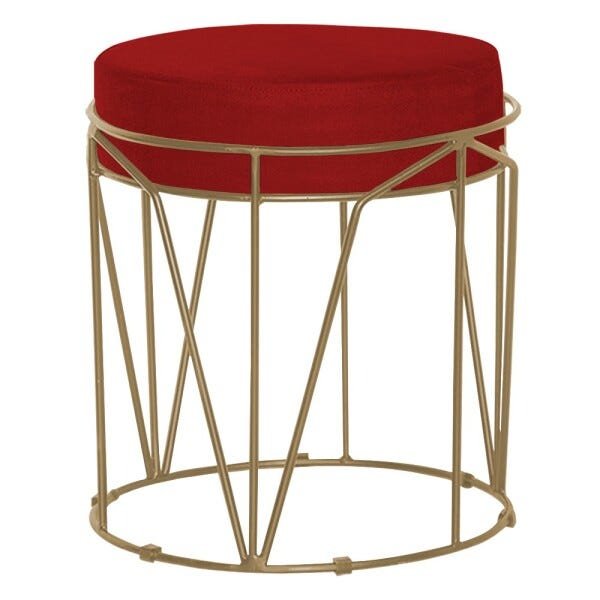 Puff Decorativo Sala de Estar Base Gold Chloe Veludo Vermelho - Gran Belo - 1
