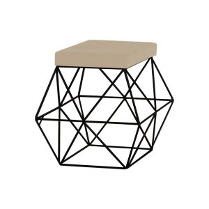 Puff Decorativo Sala de Estar Base Preto Trixie Veludo Bege - Gran Belo