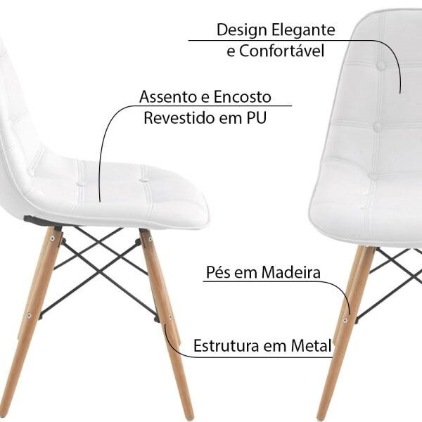 Kit 3 Cadeiras Decorativas Sala e Escritório Cadenna (Pu) Branca - Gran Belo - 3