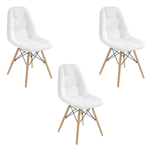 Kit 3 Cadeiras Decorativas Sala e Escritório Cadenna (Pu) Branca - Gran Belo - 1