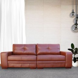Sofá 4 Lugares Bipartido Sala de Estar 2,60M Milano Couro Caramelo - Gran Belo - 7
