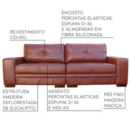 Sofá 4 Lugares Bipartido Sala de Estar 2,60M Milano Couro Caramelo - Gran Belo - 2