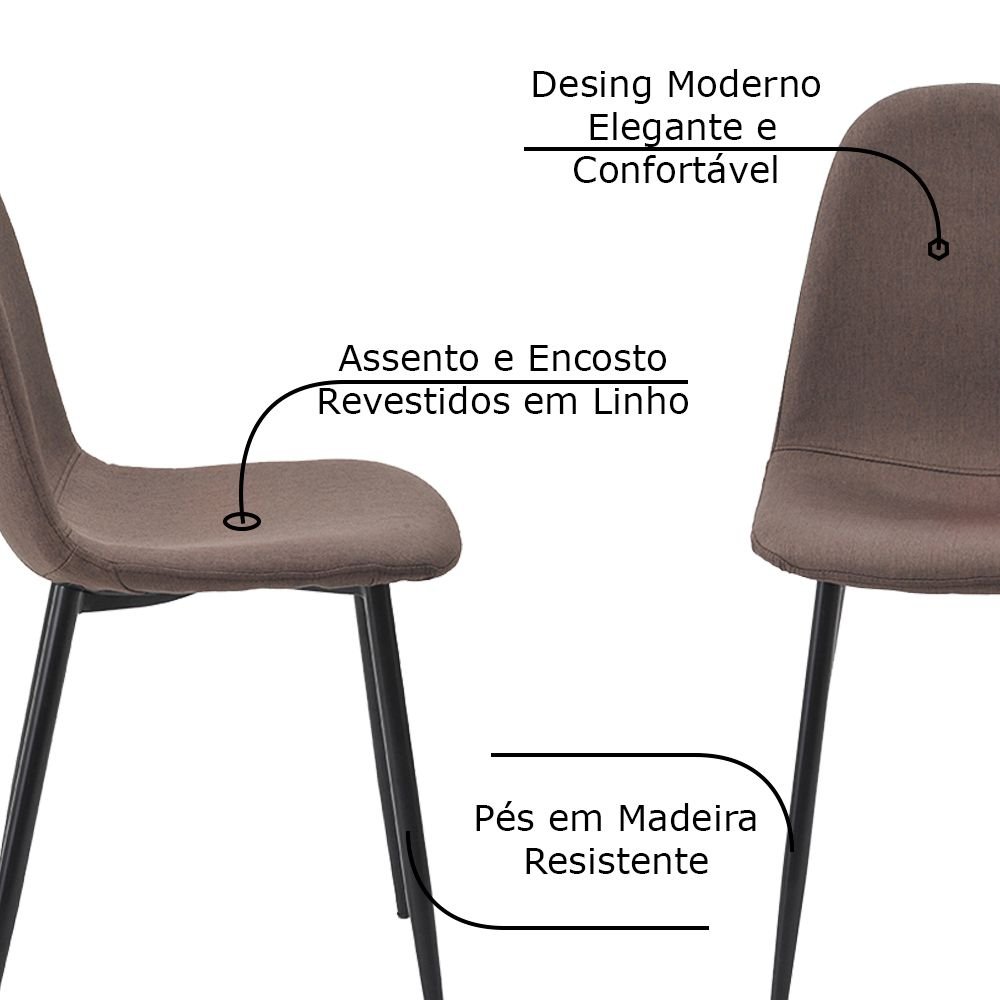 Kit 3 Cadeira Decorativa Sala e Escritório Base Preta Emotion Linho Marrom - Gran Belo - 3
