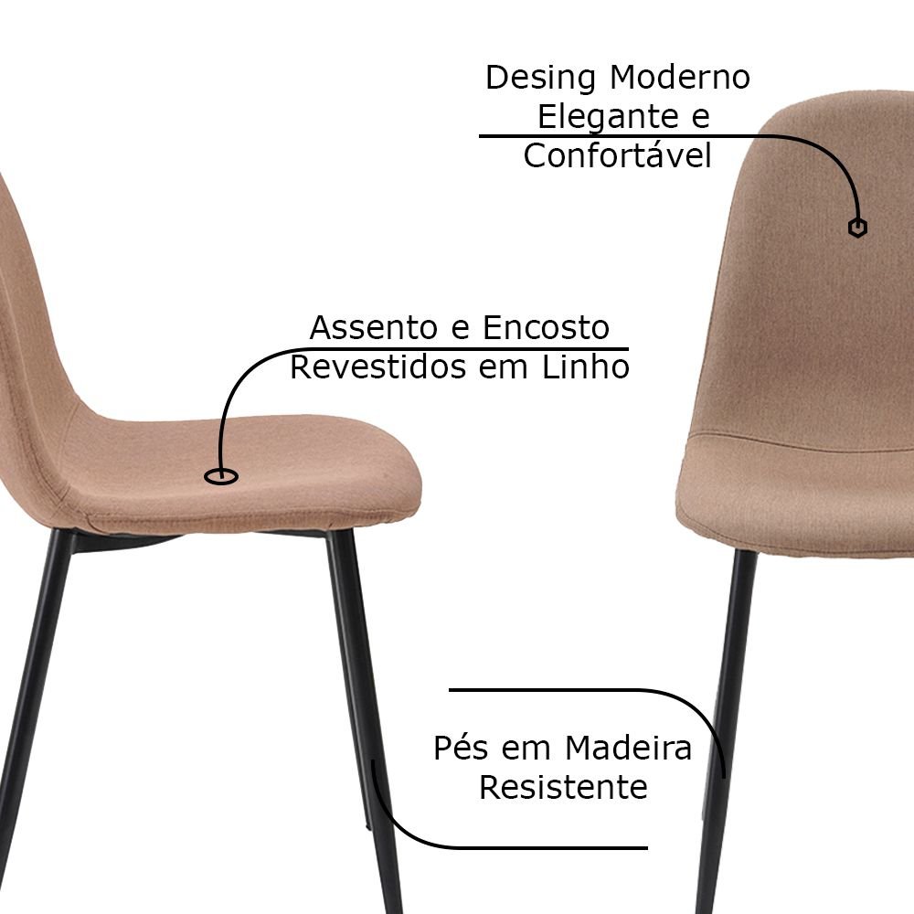 Kit 2 Cadeiras Decorativas Sala e Escritório Base Preta Emotion Caqui Linho - Gran Belo - 3