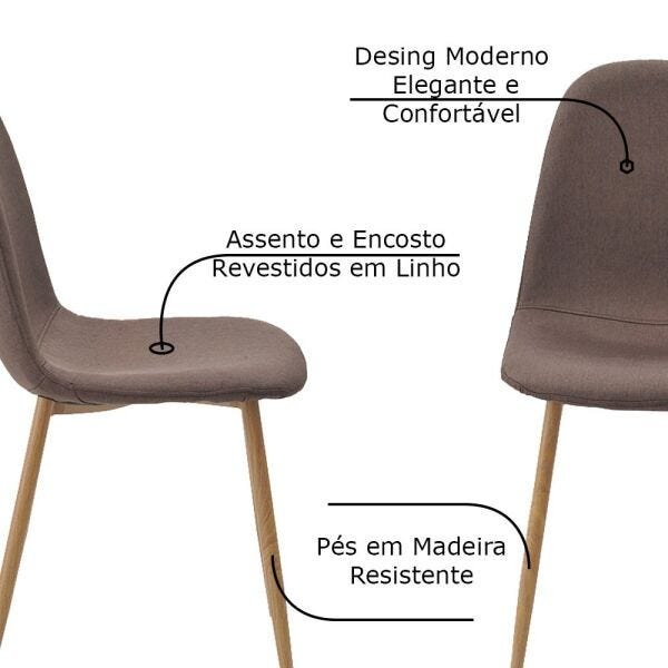 Kit 5 Cadeiras Decorativas Sala e Escritório Base Claro Emotion Marrom Linho - Gran Belo - 3