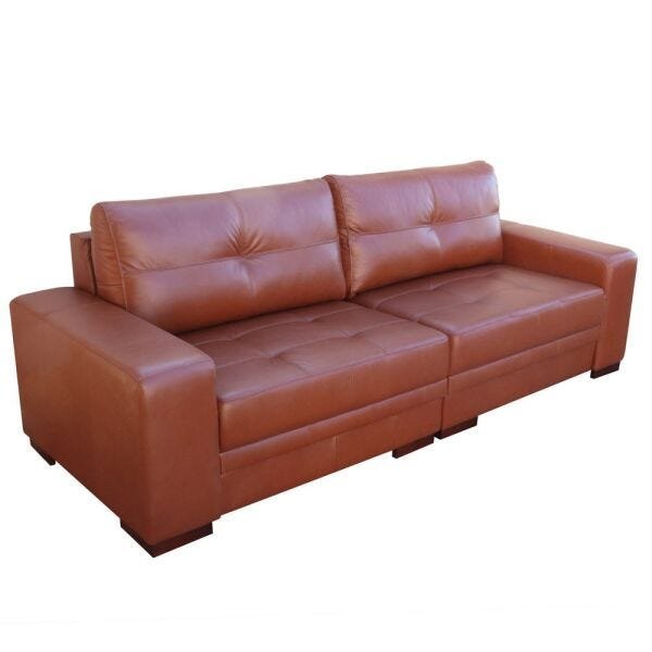 Conjunto de Sofá 4 Lugares Bipartido 260cm com 2 Poltronas Bia/Milano Couro Caramelo - Gran Belo - 5