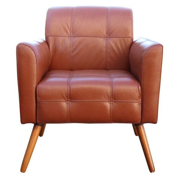 Conjunto de Sofá 4 Lugares Bipartido 260cm com 2 Poltronas Bia/Milano Couro Caramelo - Gran Belo - 6