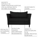 Ver imagem 2 de Sofá 2 Lugares Decorativo Sala de Estar 1,20M Pés Palito Lubbock Couro Preto - Gran Belo
