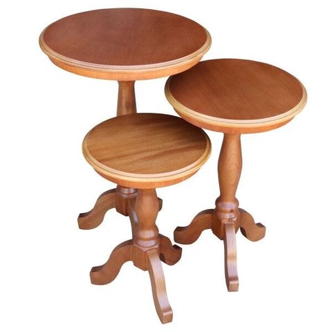 Conjunto 3 Mesas de Apoio Lateral Redonda Madeira Maciça Jovi Amêndoa Mel - Gran Belo