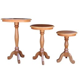 Conjunto 3 Mesas de Apoio Lateral Redonda Madeira Maciça Jovi Amêndoa Mel - Gran Belo - 4