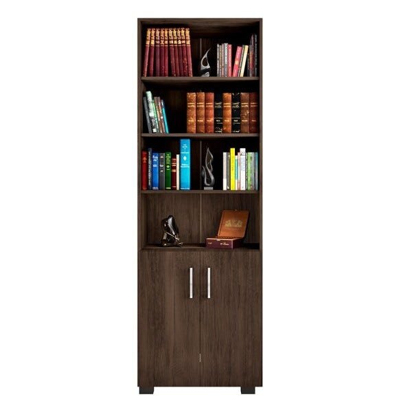 Estante de Livros para Escritório Home Office Portas Pequenas Alf Avelã Texturizado - Gran Belo - 1