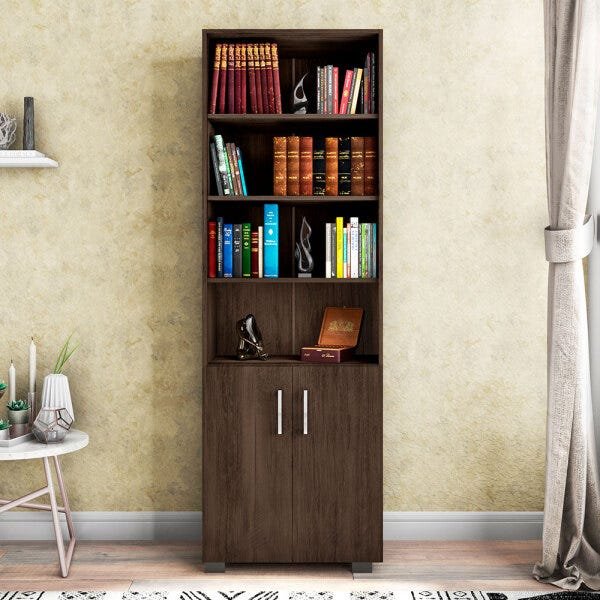 Estante de Livros para Escritório Home Office Portas Pequenas Alf Avelã Texturizado - Gran Belo - 5