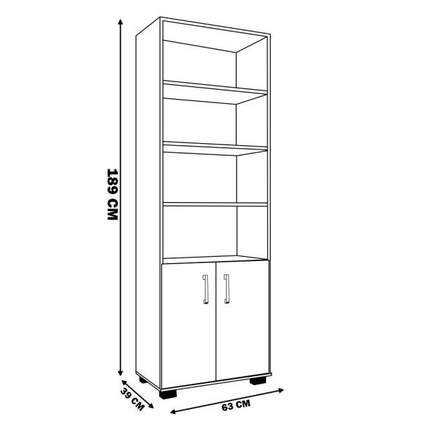 Estante de Livros para Escritório Home Office Portas Pequenas Alf Avelã Texturizado - Gran Belo - 2