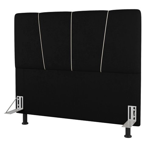 Cabeceira Cama Box Casal Queen Size Amber 160cm Estofada Suede Preto - Desk Design