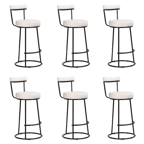 Banqueta Alta Cozinha 70cm Encosto Industrial Aço Kit 6 Ziria Pu Off White S02 - D’Rossi