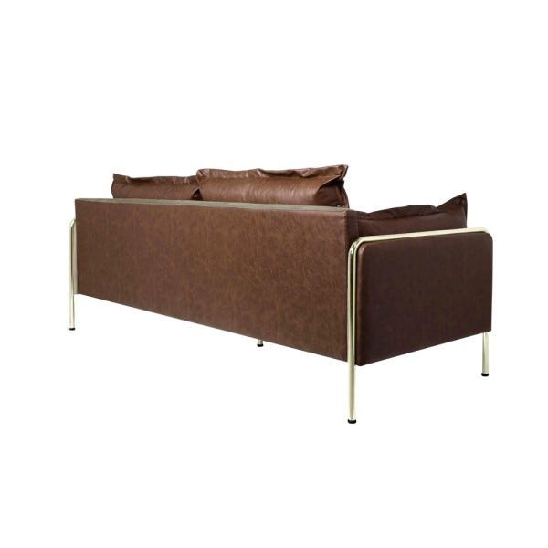 Sofá 4 Lugares Napoleão 2,60M Pvc Marrom Veludo Bege Pés Gold - Gran Belo - 9