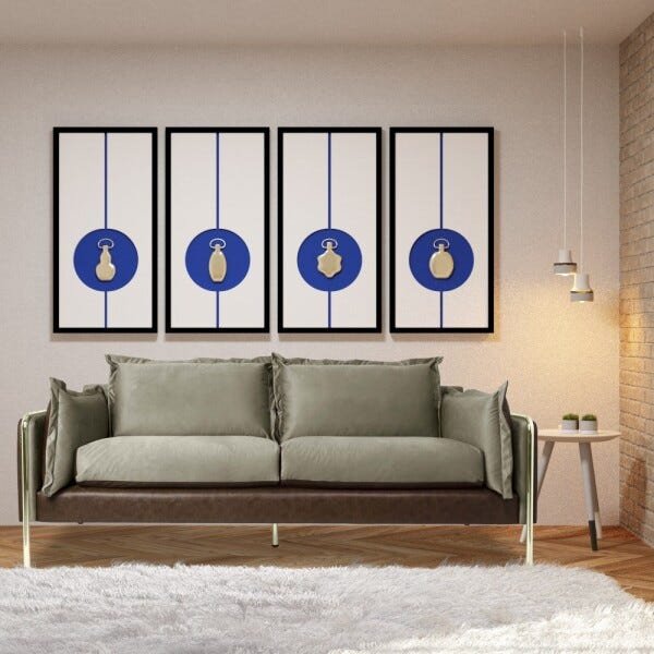 Sofá 4 Lugares Napoleão 2,60M Pvc Marrom Veludo Bege Pés Gold - Gran Belo - 6