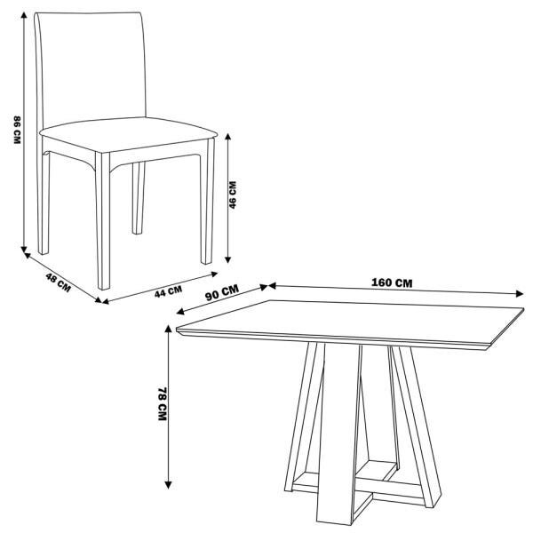 Conjunto Mesa Shell com Tampo Amadeirado 160x90cm e 6 Cadeiras Steve Amêndoa - Gran Belo - 6