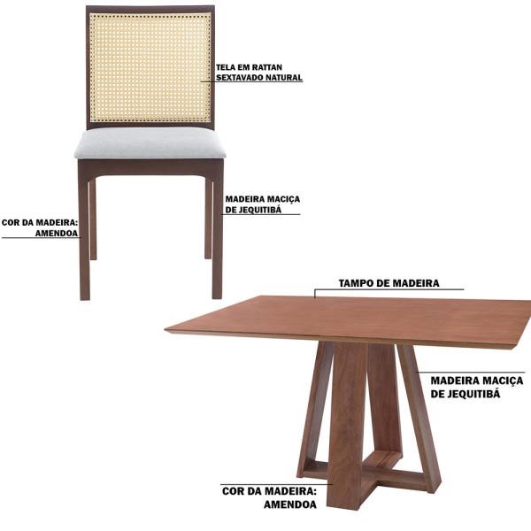 Conjunto Mesa Shell com Tampo Amadeirado 160x90cm e 6 Cadeiras Steve Amêndoa - Gran Belo - 5