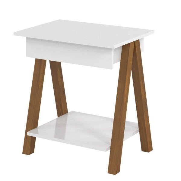 Mesa Lateral Sala de Estar Limbo Branco/Amêndoa - Gran Belo - 1