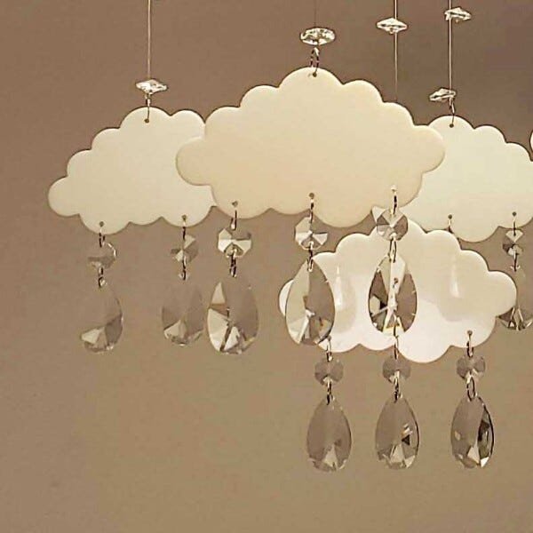 LUSTRE PENDENTE INFANTIL NUVENS COM CÚPULA 30CM AZUL BEBÊ - 2