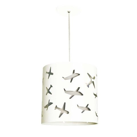 LUSTRE PENDENTE INFANTIL AVIÕES 25X25 CINZA