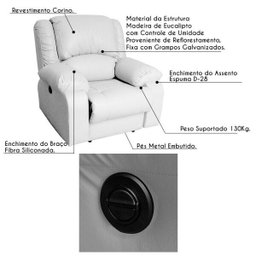 Poltrona do Papai Reclinável Elétrica Magnum Couro (PU) Branco - Gran Belo - 2