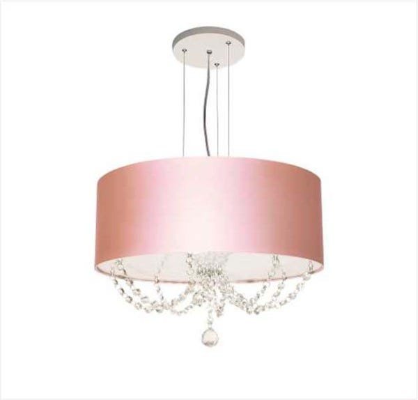 LUSTRE PENDENTE CRISTAL 40X15 ROSA METALICO - 1