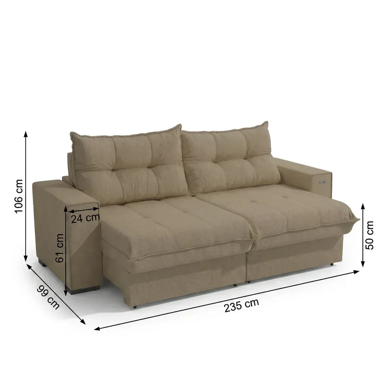 Ver imagem 4 de Sofá Retrátil e Reclinável 2 Lugares Dorian 235cm em Bouclé Fendi