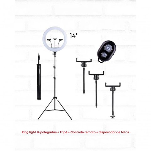 Ring Light 14" + Tripé 160cm + Adaptador Ball Head