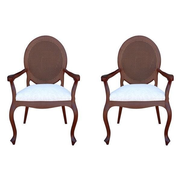 Kit 2 Poltronas Decorativas com Rattan Base Madeira Maciça Adrie Sarja Bege/Imbuia - 1