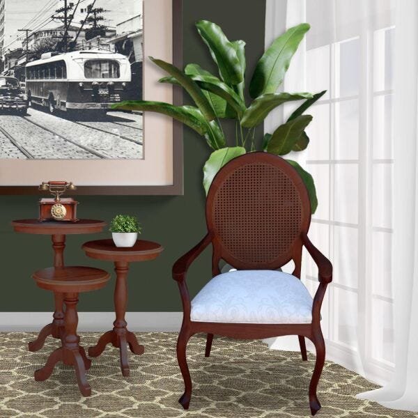 Kit 2 Poltronas Decorativas com Rattan Base Madeira Maciça Adrie Sarja Bege/Imbuia - 7
