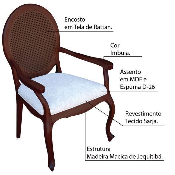Kit 2 Poltronas Decorativas com Rattan Base Madeira Maciça Adrie Sarja Bege/Imbuia - 2