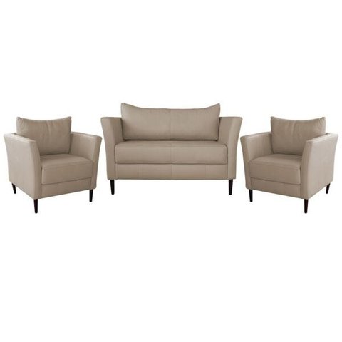 Conjunto Sofá 2 Lugares com 2 Poltronas Pés Palito Lubbock Couro Bege - Gran Belo