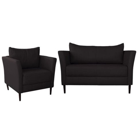 Conjunto Sofá 2 Lugares com Poltrona Pés Palito Lubbock Couro Marrom - Gran Belo