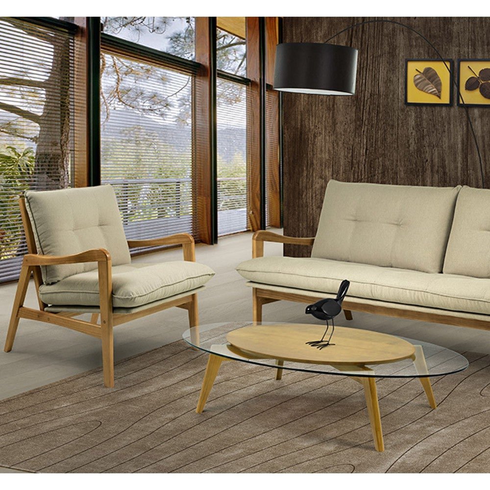 Kit 2 Poltronas Decorativas de Madeira Yolo Parma Linho Misto Bege - Gran Belo - 2