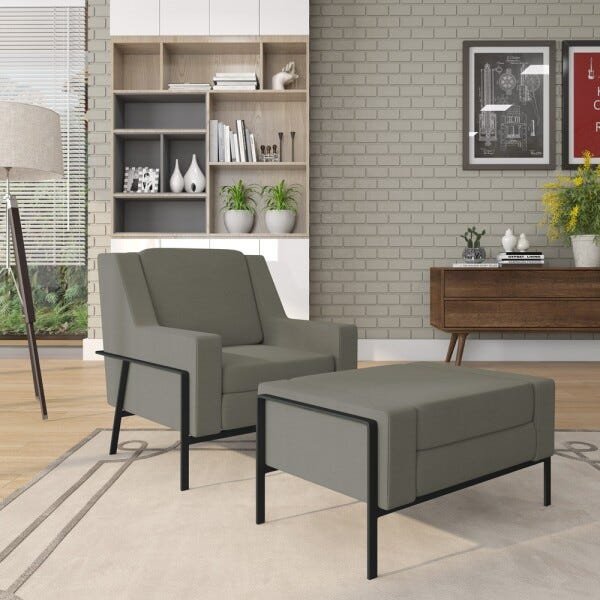 Kit 2 Poltronas Decorativas Lecce Pés Aço Linho Cinza - Gran Belo - 6